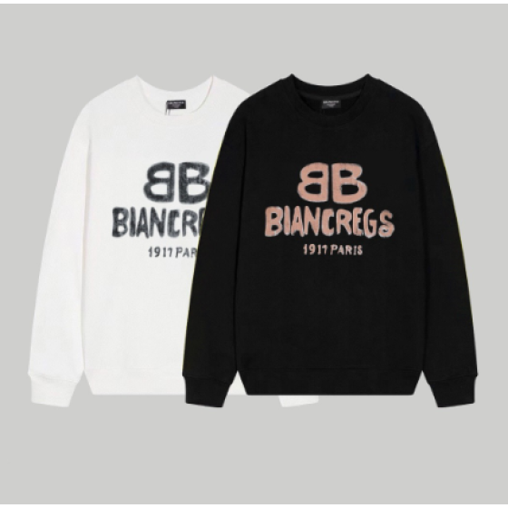 Balenciaga New Double B Distressed Print Crew Neck Sweatshirt